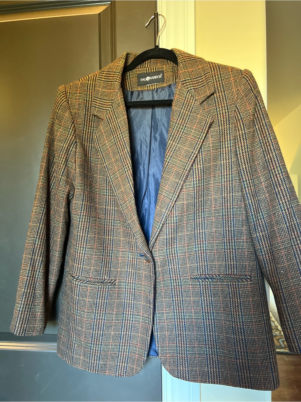 Sag Harbor Wool Women’s Blazer Plaid Earthy Tones size 10 Fall Autumn